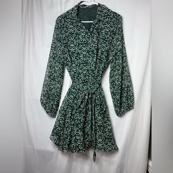 Zara Green Floral Long Sleeve Dress - Picture 1 of 6